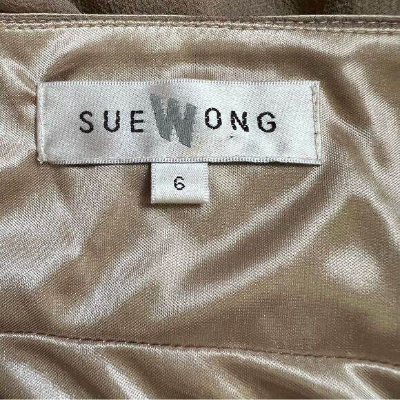 Sue Wong Vintage Silk Dress Y2K Embroidered Bubble Hem Taupe Mini Size XS - Picture 6 of 11